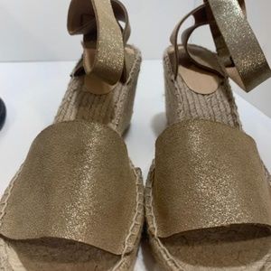 J Crew Espadrille Sandals, gold metallic leather wedge, size 12, NWOT